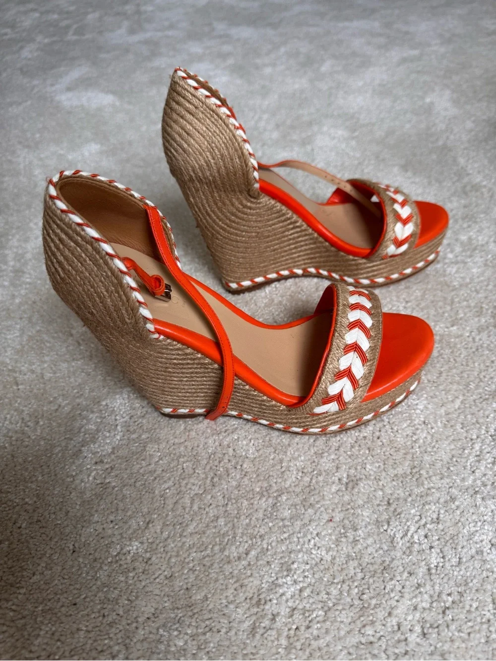 Gucci Orange Braided Espadrille Wedge Sandals